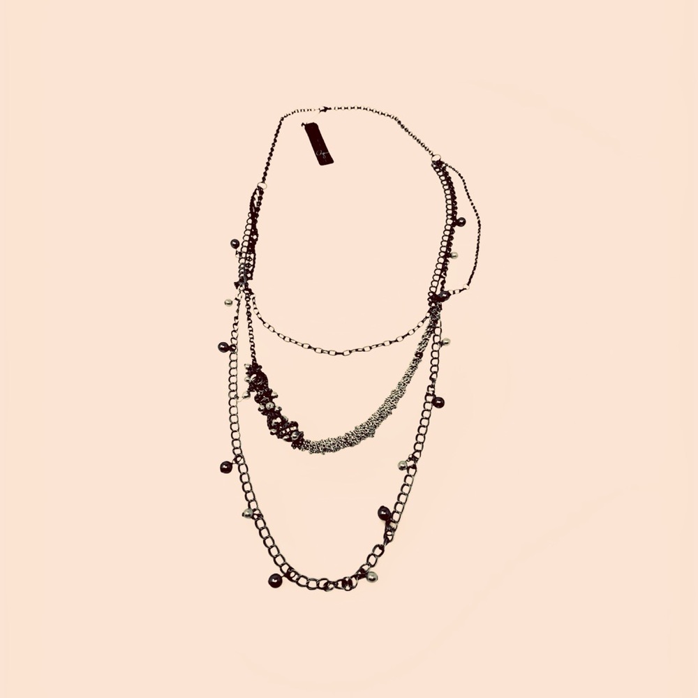 Bloomingdale’s Aqua Multi-Layer Chain Necklace in Dark Silver